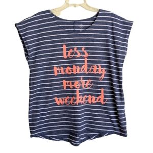 St John's Bay Top Blue White Stripe Graphic Print "Less Monday More Week…